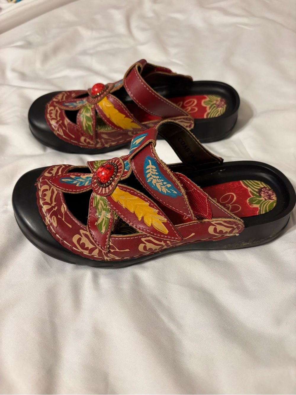 Corkys Elite Leather Floral Sandals Size 36 Boho Red - Picture 5 of 7